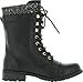 Forever Link Womens Mango-31 Round Toe Military Lace Up Knit Ankle Cuff Low Heel Combat Boots BLK PU 8
