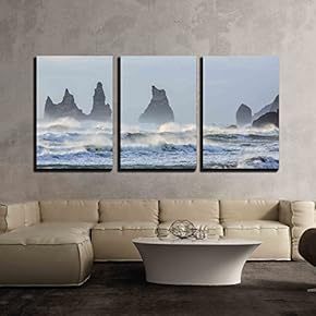 3 Piece Canvas Wall Art - Iceland Nature - Modern Home Art Stretched and Framed Ready to Hang - 16"x24"x3 Panels