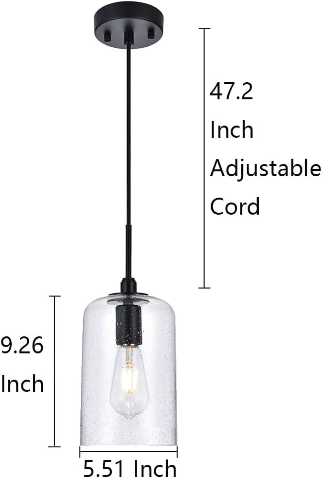 CASILVON Industrial Farmhouse Hanging Clear Seeded Glass Pendant Light, Lamp Ceiling Pendant Light Fixture with Adjustable Cord for Restaurant Living Room Kitchen Island Dinning Room Kitchen Sink - - 