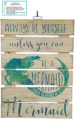 Forever A Mermaid Inspirational Reclaimed Wood Sign, 12” x 16.25” Rustic Wall Decor Plaque with Hangers Bundle by Imprints Plus 12600014