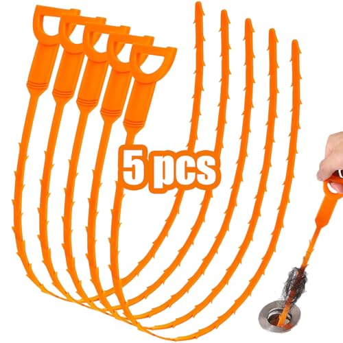 Drain Snake, 5 Pack Sink Snake for Drain Clog Remover, 20'' Snake Drain Cleaner Tool, Shower Drain Hair Catcher for Bathtubs & Sinks (5PCS)