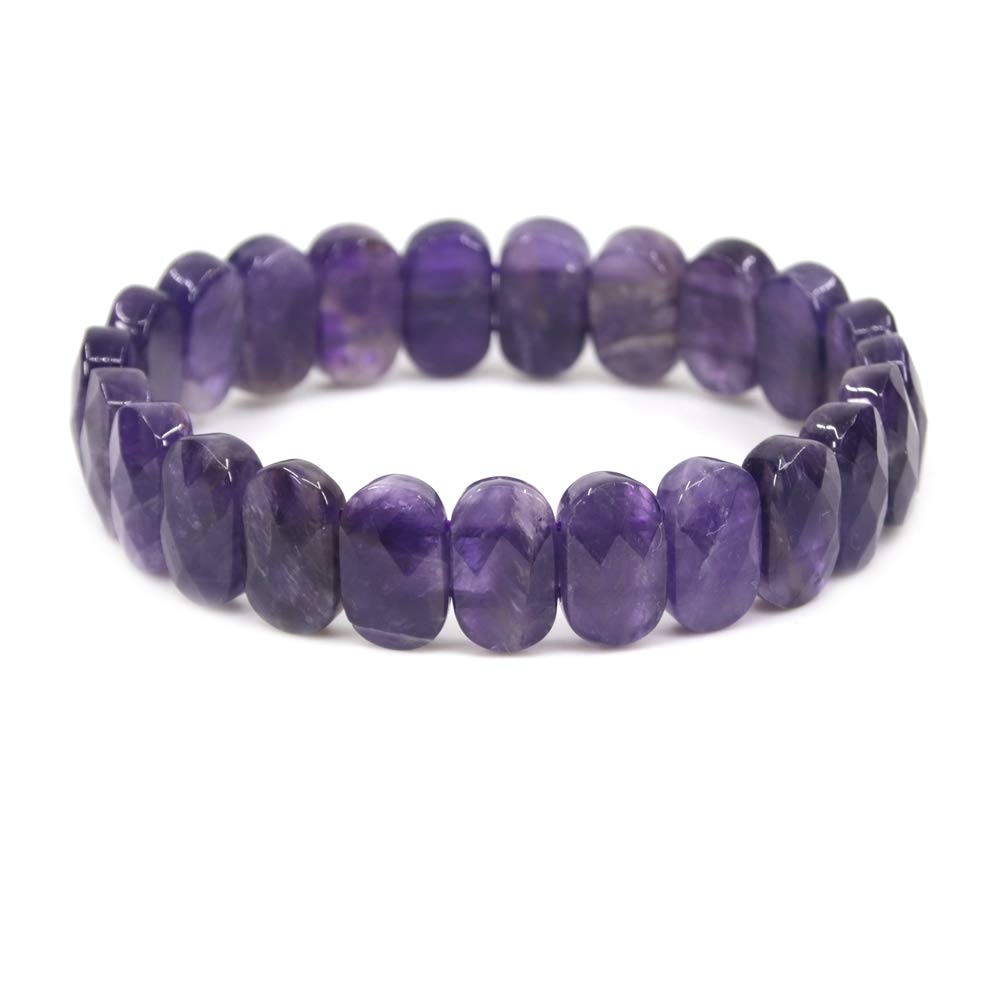 CHENYUE Natural Amethyst Gemstone 14mm Faceted Oval Beads Stretch Bracelet 7.5 Inch Unisex — image 1