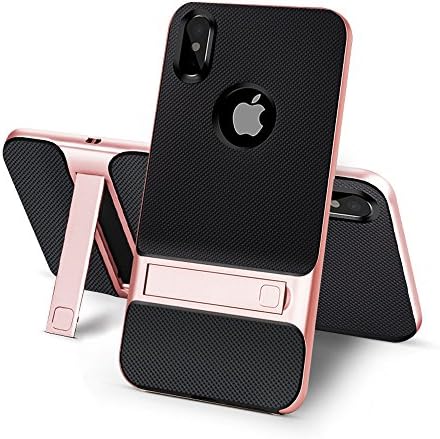 iPhone X Case With Stand Kickstand - USAcases 2017 Ultra Thin Slim Fit Built-in Holder Kickstand Premium Carbon Fiber Dual Layer Hybrid Shockproof Heavy Duty Protection For iPhone X (Rose Gold)