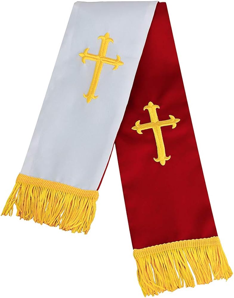 IvyRobes Unisex-adult's Reversible Clergy Mass Stole with Cross 90" Red/White: Clothing