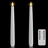 Homemory 2 Pcs Waxy Flameless Taper Candles with Remote, Led Flameless Candlesticks Classic Tall Candle, Flickering Battery Operated Taper Candles for Bedroom, Dining Room, White, 9.6 inches