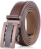 Marino Men's Genuine Leather Ratchet Dress Belt with Automatic Buckle, Enclosed in an Elegant Gift Box - Brown and Silver Open Grid Buckle W Brown Leather - Custom XL: Up to 54
