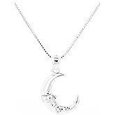 Jewelry Trends Crescent Moon Face and Stars Silver Pendant Necklace 18"