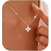 XAYAH 925 Sterling Silver Dainty Lucky CZ Leaf Necklace for Women Mom 14k Gold Plated White Flowers Elegant Pendant Necklace to Daughter Mom Minimalist Stackable Chain Valentine's Day Jewelry Gifts