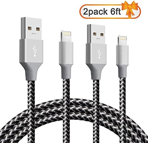 iPhone Charger, Areker 2 Pack 6ft Lightning to USB Cable Nylon iPhone Charging Cable Cord for iPhone 8 Plus 7 Plus 6 Plus 6s 5s SE iPad Mini 4 3 2 iPad 2 Air 2 iPad iPad Pro iPod Touch 5th 6th (Black)