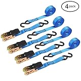 Ohuhu Ratchet Tie Down Straps - 4 Pack - 15 Ft - 500 Lbs Load Cap with 1500 Lb Breaking Limit, Cargo Car Truck Roof Rack Rachet Strap Set for Lawn Equipment, Moving Appliances, Motorcycle - Blue