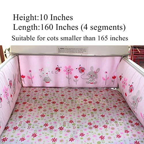 Amomo Crib Bumpers Breathable Baby Bumper Pads 4 Piece for Baby Girl Boy (Pink-Small Flower)