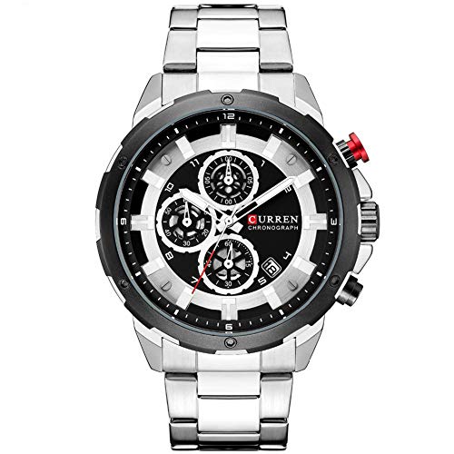 Curren 8323 - Reloj de pulsera para hombre con múltiples zonas horarias y calendario, color plateado