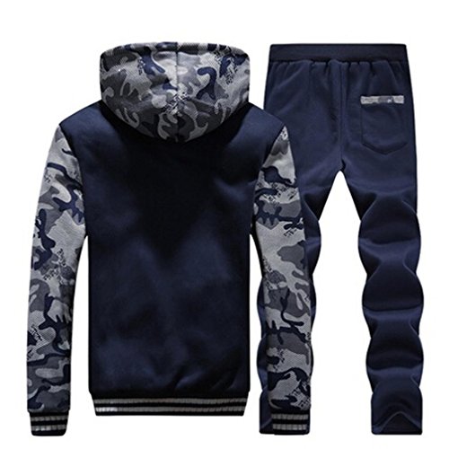 Men Suit, ღ Ninasill ღ Autumn&Winter Tracksuit Warm Fleece Sport Hooded Sweatshirt Coat Hoodies+Pants Sweat Suit (XL, Blue)