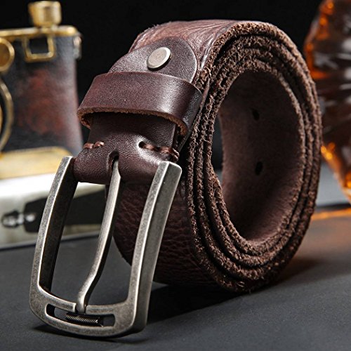 HYHZ Men's Full Grain Leather Belt,Casual Genuine Leather Waist Strap With Anti-Scratch Pin Buckle(Casual Coffee)