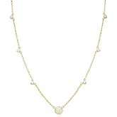 Mameloly 14K Gold Plated Station Necklaces for Women Dainty Tiny CZ Opal Necklace Pendant for Her