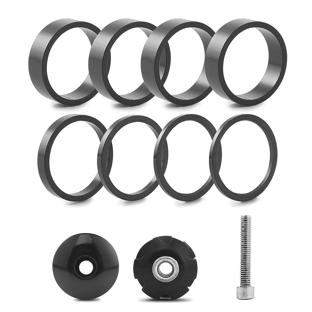 baluoqi Bicycle Headset Spacer 1-1/8 inch 28.6mm with Stem Top Cap(carbon fiber),Headset Star Nut and Long Titanium Bolt Aluminium Alloy MTB Road Bike Stem Headset Spacer(Black)
