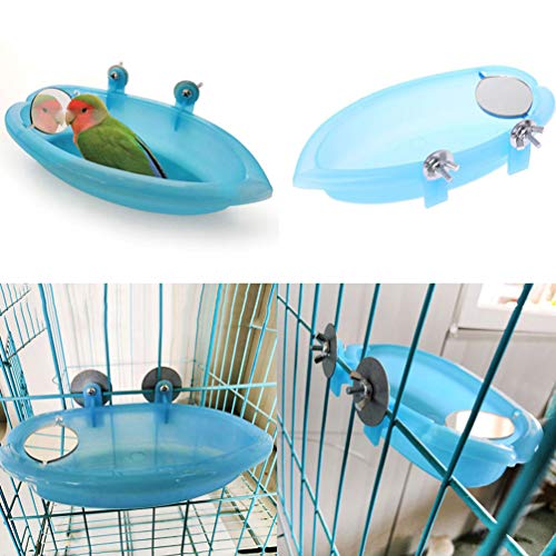 Bird Bath with Mirror Toy for Pet Small Medium Parrot Parakeet Cockatiel Conure Budgie Lovebird Finch Canary African Grey Cockatoo Amazon Cage Shower Bathing Tub Food Feeder Bowl