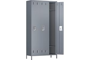 GangMei 3 Doors Metal Storage Locker, 72" H Employees Lockers Storage Cabinet with 6 Hooks, Lockable Steel Locker for Home, Office, Gym, School (Light Gray)