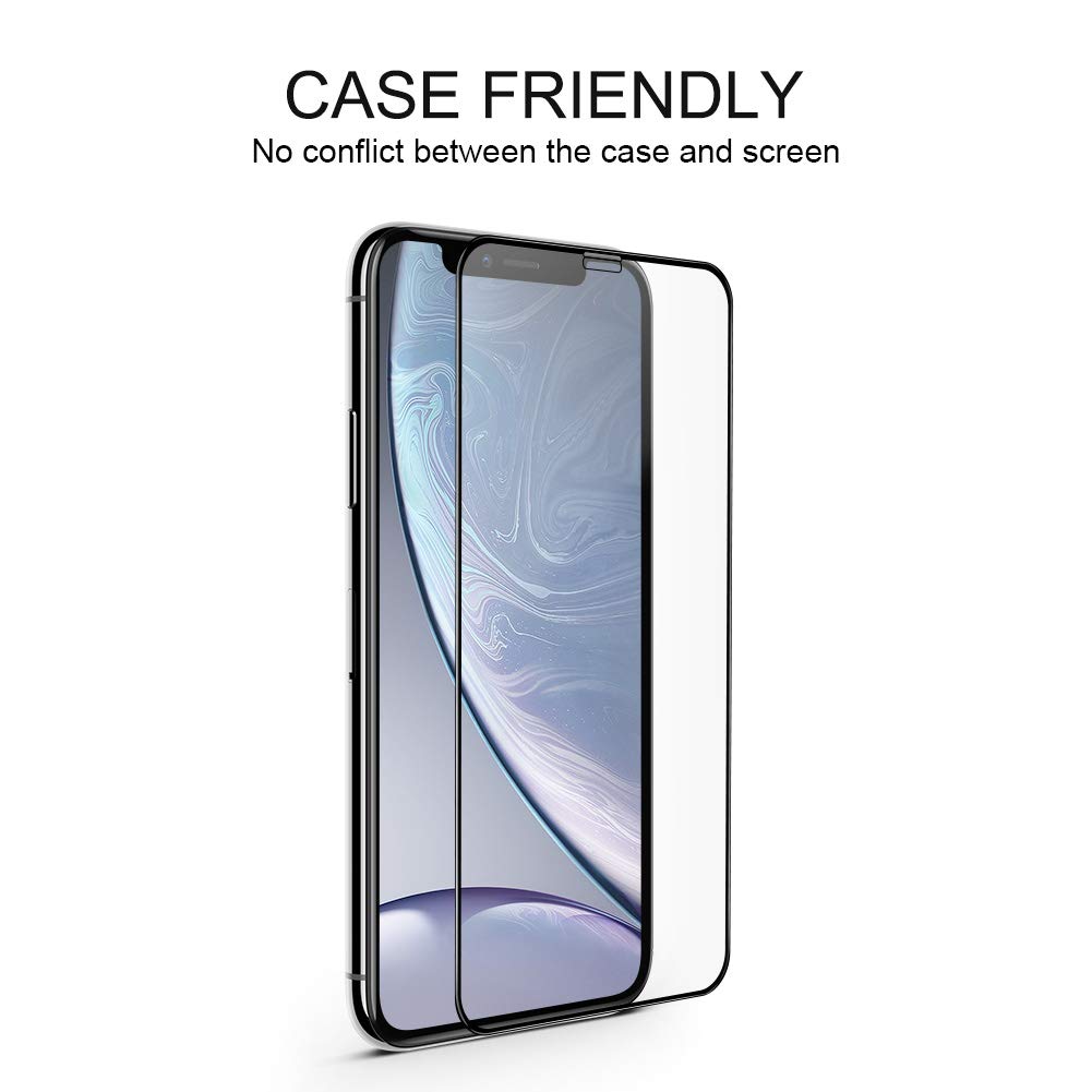 EyeO2 Screen Protector for iPhone XR 9h Hardness Tempered Glass Film Anti-Scratch Anti-Fingerprint 3D Curved Guard Screen Replacement Case Friendly Bubble Black Edge Free Full Coverage
