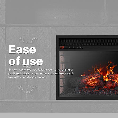 Della 3DInfrared Electric Fireplace Insert 26-inch with Remote Control (Black) Portable Indoor Space Heater - 1400W with Long Glass View, Overheating Safety Protection