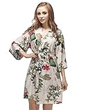 Skyfitting Women's Kimono Robe, Short Length Cotton Bridesmaid Robes Regular Size / 36