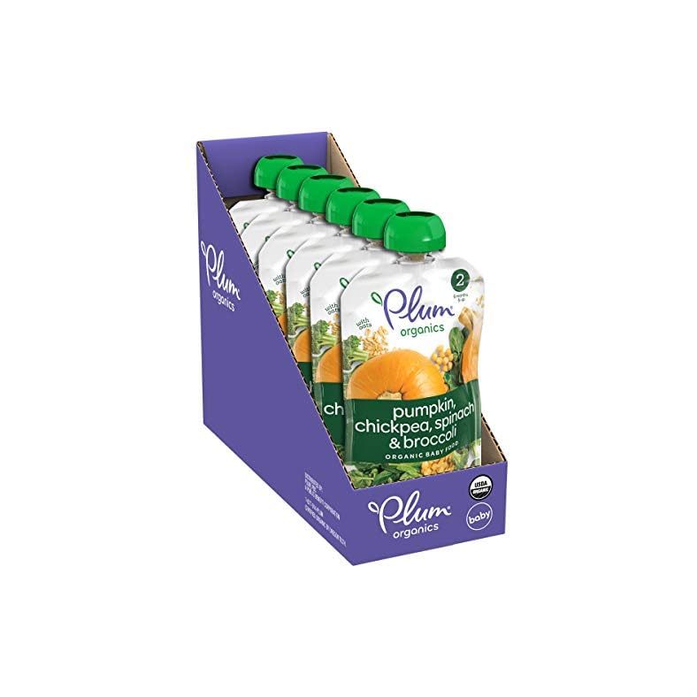 Plum Organics Baby Food Pouch Stage 2, Pumpkin, Spinach, Chickpea & Broccoli, Organic Food Squeeze for Babies, Kids…