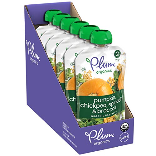 Plum Organics Baby Food Pouch Stage 2, Pumpkin, Spinach, Chickpea & Broccoli, Organic Food Squeeze for Babies, Kids…