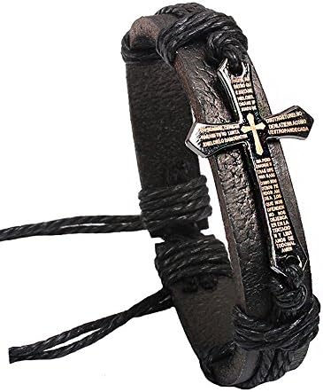 Rocki Punky Laser Engraved Scrpits Jesus Christ Crucifix Cross Religious Leather Wrap Bracelet