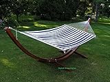 Deluxe Wood Arc Hammock Stand including + Two Person Blue and White Quilted Hammock