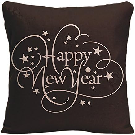 LDJ Cotton Linen Sofa Chair Seat Square Throw Pillow Case Decorative Cushion Cover Pillowcase Design With Happy New Year Wordart Custom Pillow Cover Print One Sides Sized 18x18 Inches