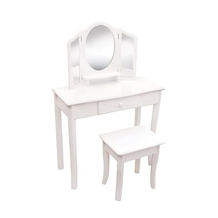 Guidecraft Classic White Vanity and Stool w/Storage Set - 3 Mirrors, Drawer - G85710