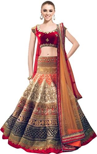 Lehngha choli By Fabkaz (Red And Off White)