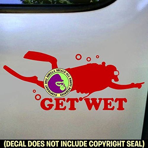 GET WET Scuba Diver Funny Diving Vinyl Decal Sticker D