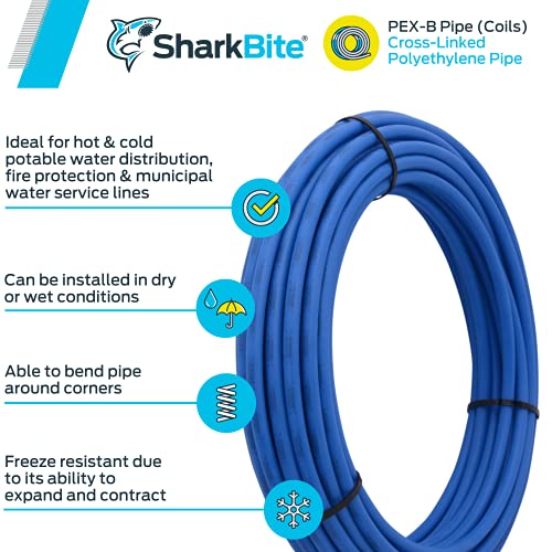 SharkBite 1/2 Inch x 100 Feet Blue PEXB, PEX Pipe Flexible Water