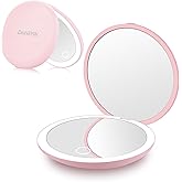 deweisn Compact Mirror,Portable Travel Makeup Mirror with Lights 1X/5X Magnification LED for Purse,Pocket,Handheld,2-Sided Folding Small Mirror Adjustable Brightness,Pink