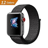 QIENGO Qifit New Nylon Sport Loop with Hook and Loop Fastener Adjustable Closure Wrist Strap Replacment Band for iwatch Apple Watch Series 1 /2 / 3,38mm,Black ( Pinkish Weave Color in )