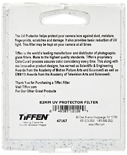 Tiffen 82UVP Slim 82mm UV Protection Filter for Camera Lens, Clear Optical Glass, Impact Resistant
