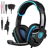 Sades SA708GT 3.5mm Stereo Gaming headsets Headphones with Microphone for PC, Laptop, Tablet, PS4,Xbox one, Mobile Phones, Black and Blue