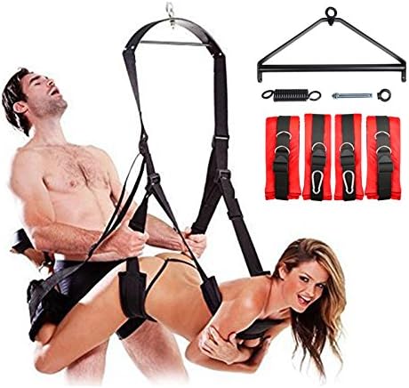 OHYER 360 Spinning Sex Swing Deluxe Indoor Sex Swivel Swing - Ceiling Holds up to 800 lbs Luxury Heavy Duty for Couple Play with Steel Triangle Frame, Spring and Hooks (Red)
