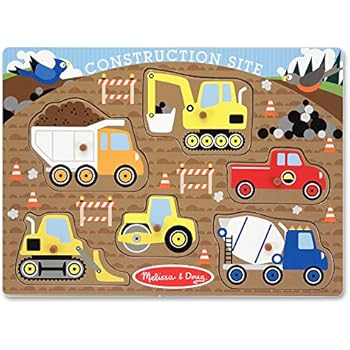 Melissa & Doug Construction Site Vehicles Wooden Peg Puzzle (6 pcs)