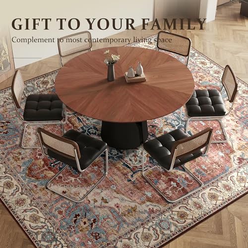 8x10 Washable Large Boho Area Rug for Living Room Bedroom Office Kitchen Entrance Dining Room Non Slip Soft Low-Pile Deerly Vintage Farmhouse Bohemian Rug, Brickred