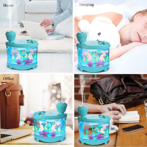 Diffuser Humidifier - Azmall Essential Oil Diffuser,460ML Fish Tank Mist Humidifier with 7 Changing Color LED Lights and Timer for Home,Office,Bedroom,Living Room - Sky Blue - Thumbnail 5