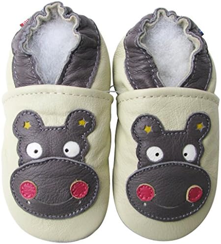 Carozoo baby boy soft sole leather infant toddler kids shoes Hippo Cream 12-18m