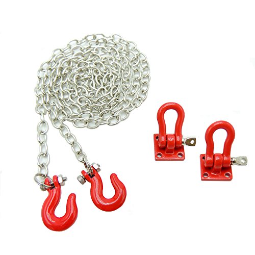 Boliduo RC Rock Crawler Tow Chain and Tow Hook Trailer Buckle Decorative Accessories for 1/10 Scale Axial SCX10 90046 90047 RC4WD D90 D110 TF2 Tamiya CC01 RC Climbing Car (Red)
