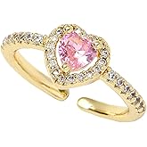 IVY TAILI Gold Birthstone Rings for Women Non Tarnish 14k Gold Plated Dainty Heart Rings Adjustable Size Cubic Zirconia Ring Gold Simulated Gemstone Rings Birthday Gifts for Women