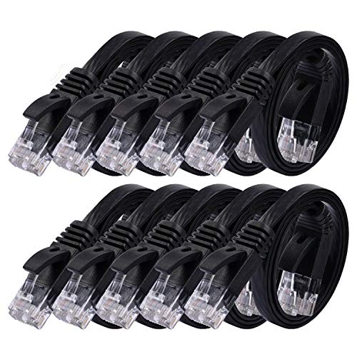 Cat 6 Ethernet Cable 1.5ft (10 Pack) (at a Cat5e Price but Higher Bandwidth) Cat6 Flat Internet Network Cable - Ethernet Patch Cables Short - Black Computer LAN Cable with Snagless RJ45 Connectors