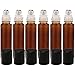 Kaith Glass Roll On Bottles With Metal Ball Best Quality [STAINLESS STEEL ROLLER] 10ml (1/3oz) Amber Glass -For Aromatherapy, Essential Oils, Perfumes and Lip Balms Set of 6