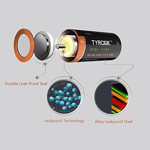 RCR123A Rechargeable Batteries Compatible Arlo Wireless CAM [ 8 Pack 3.7V Li-ion CR123A ], Arlo Batteries Rechargeable, Tyrone CR123A Rechargeable Battery Compatible Flashlight - Thumbnail 2