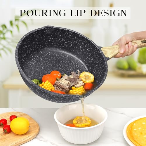 GiPP Nonstick Deep Frying Pan - 24cm Saute Pan with Lid Granite Induction Cookware, Non Stick Woking Pan Skillet, Dishwasher Safe, PFOA PFOS APEO Free (Gray)