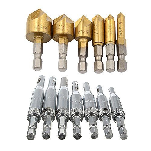 Ginode 7PCS 1/4" Hex Shank Self Centering Hinge Drill Bits 5/64'',7/64'',9/64'',11/64'',13/64'',1/4'',5mm+6 Pcs Countersink Drill Bit - Thumbnail 6